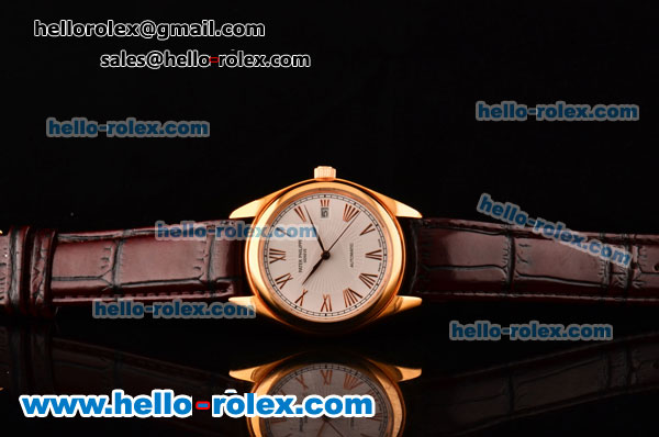 Patek Philippe Classic Automatic Gold Case and Marking with White Dial and Brown Leather Strap - Click Image to Close